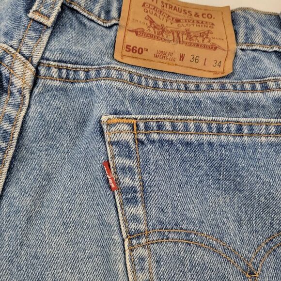 Vintage 90's Levis 560 Jeans Mens sz 36x34 Loose Fit Tapered Leg Blue Denim USA - Picture 15 of 16